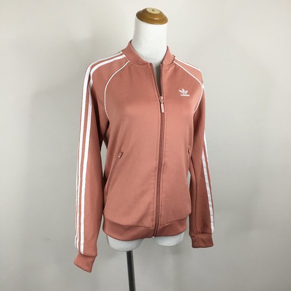 ADIDAS Dark Peach White Firebird Logo Embroidery Zip Pockets Track Jacket - Picture 1 of 16